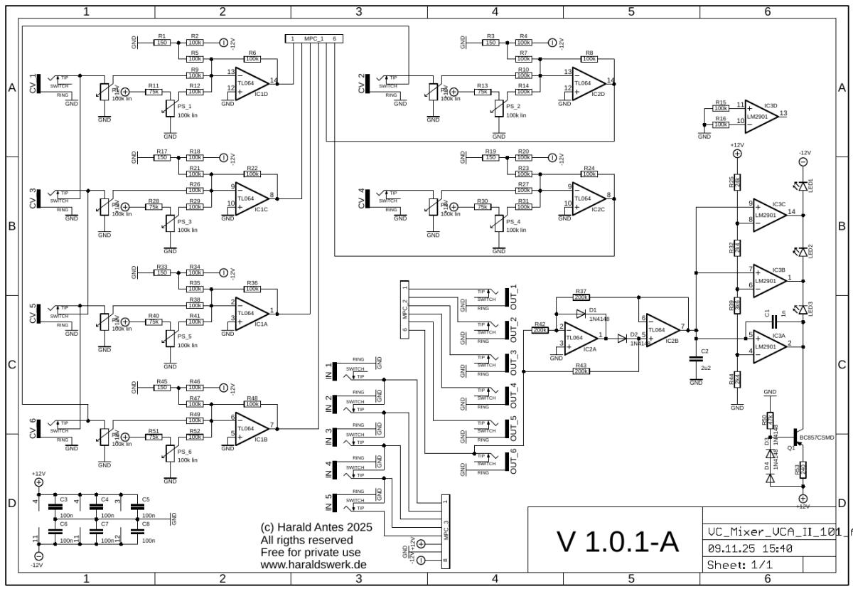 Voltage controlled mixer VCA-II schematic control board