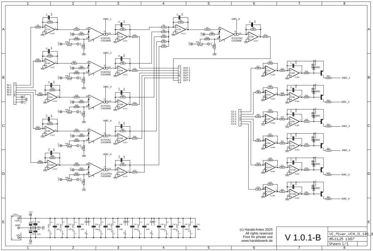 Voltage controlled mixer VCA-II schematic main board